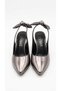 Royal Women's Heeled Shoes Platinum Color Bow Open Back Pointed Toe Special Design Heel 7 cm - 5