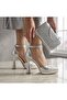 Silver Color Platform Heeled Evening Dress Shoes and Textured Clutch Bag Set / Wedding & Engagement - 2