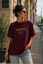 Unisex Black Oversize T-Shirt Short Sleeve Summer Combed Cotton Summer T-Shirt Minimal Paris France Printed Burgundy Black Oversize T-Shirt - 4