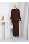 Knitwear Collar and Stone-Embellished Skirt Two-Piece Set Brown