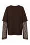 Brown Lace Sleeve Detailed Oversize T-Shirt - 5
