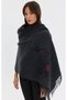 Women's Corner Patterned Colorful Floral Embroidered Tasseled Wool Shawl K.Smoked - 2