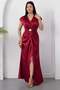V-Neck Dress with Waist Buckle and Slit K-252618 - 4
