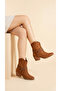 Handmade Pointed Metal Detailed Heeled Suede Women's Short Pull-On Cowboy Boots - 3