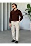 Soft Textured Polo Collar Knit Sweater m - Brown - 3