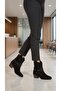 Handmade Pointed Metal Detailed Heeled Suede Women's Short Pull-On Cowboy Boots - 7