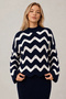 Women's Navy Blue Patterned Dress Sweater Bottom Top Double Knitwear Set - 6