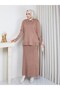 Knitwear Collar and Skirt Two-Piece Set with Stones - Tan - 2