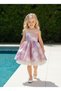 Girl's Pink Jacquard Layered Tulle Skirt, Evening Dress with Transparent Neckline and Crown Accessory – Birthday & Special Occasion Dress