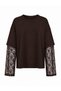 Brown Lace Sleeve Detailed Oversize T-Shirt - 4