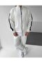 Men's Scuba Fabric Zippered Tracksuit Set – White with Black Stripe Detail