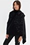 Women's Single-Sided Felted Wool Shawl with Embroidered Flowers and Branches, Black