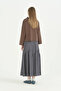 Plaid and Knitted Fabric Mix Crop Blouse - Brown - 4