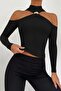 Halter Neck Accessory Detailed Long Sleeve Crop Blouse - 2