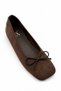 Fly Women's Brown Suede Blunt Toe Thin Bow 3cm Hidden Heel Flat Sole Ballerina Ballet Shoes - 4