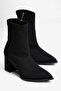 Women's Suede Stretch Boots with Zipper, Heeled, Pointed Toe, Lena Black