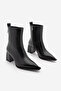 Women's Pointed Toe Thick Heeled Boots Ersey Black - 5