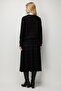 Women's Crew Neck Glittery Striped Knitwear Jacket Black - 7