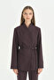 Half High Collar Belted Blazer - Plum - 2
