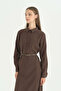 Wide Cuff Half Placket Modal Dress - Brown - 2
