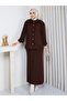 Knitwear Front Gathered Balloon Sleeve Skirted Two-Piece Set Brown - 3