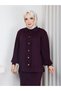 Knitwear Front Gathered Balloon Sleeve Skirted Two-Piece Set Plum - 5