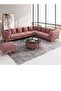 Al Bahar Elegant Velvet L-Shape Chesterfield Sofa Set 6 Seater with Golden Legs for Pink