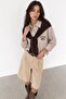 Striped Shirt with Tie Detail - Brown - 4