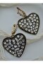 Zircon Stone Heart Earrings - Bronze Color - - 2