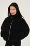 Women's Black Stand Collar Long Sleeve Coat with Zipper Detail - 5