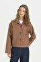 Short Leather Jacket with Pockets - Tan - 2