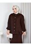 Knitwear Front Gathered Balloon Sleeve Skirted Two-Piece Set Brown - 5