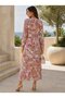 Women's V-Neck Curve Waist Asymmetrical Detail Long Sleeve Stylish Plus Size Patterned Tulle Dress - 4