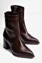 Women's Patent Leather Stretch Boots with Zipper, Heeled, Pointed Toe, Lena Brown