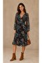 Women's Double Breasted Collar Curve Flounce Flexible Tulle Long Sleeve Stylish Plus Size Patterned Dress