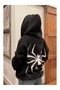 Big spider sweatshirt zippered cardigan - black printed oversize pocketed winter hoodie - 2