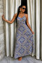 Ethnic Pattern Detailed Women's Rope Strap V-Neck Long Summer Stylish Dress