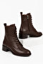 Sesan Women's Genuine Leather Boots with Side Zipper, Brown Leather