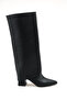 Black Leather Detachable Women's Boots with Gaiter Detail, 6 cm Heel, Pointed Toe, Zippered - 4