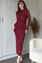 Drapeli Long Sleeve Stoned Midi Tulle Burgundy Dress - 3