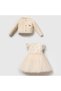 Noynoy 9-24 Months Baby Girl Floral Embroidered Tulle Dress and Knitwear Cardigan 2-Piece Set – Cream Cotton - 2