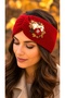 Women's Red Floral Embroidered Hand Knitted Hair Band - 2