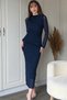 Drapeli Long Sleeve Stoned Midi Tulle Navy Blue Dress - 5