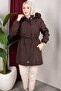 Detachable Hooded Fur and Welsoft Lined Hijab Coat 85cm - Brown - 2