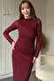 Drapeli Long Sleeve Stoned Midi Tulle Burgundy Dress