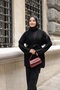 Women's Hijab Knitwear Two-Piece Set - Belted Cardigan and Wide-Legged Pants with Shawl Collar - 4