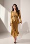 Mustard Belt Detailed Long Sleeve Midi Dress - 2