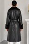 Women's Long Trench Coat Faux Leather Fur Detailed Belted Buttoned Double Pocket Long Sleeve Jacket Lapel Leather Tre - 5