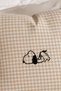 Dog Embroidered Beige Gingham Throw Pillow Cover – Beige Decorative Pillow Cover - 3