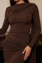 Bitter Brown Drape Detailed Long Sleeve Midi Dress - 2